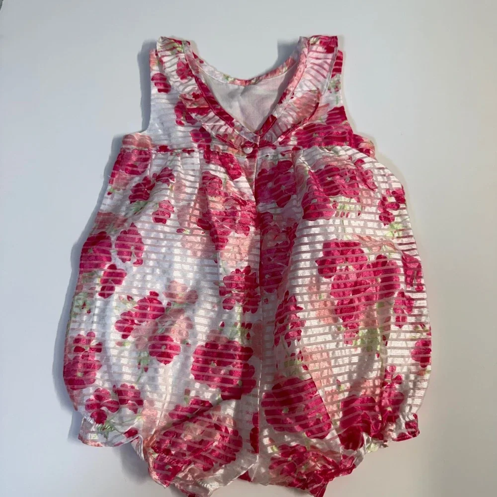 Vintage Y2K Dressed Up By Gymboree Pink Floral Bubble Romper 6-12 month Girl